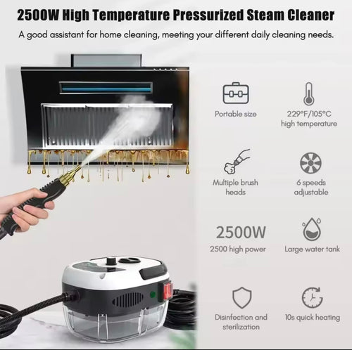 Limpiador de vapor portátil de 2500W, esterilización de alta temperatura, lavadora a presión para el hogar, coche, cocina, aire acondicionado